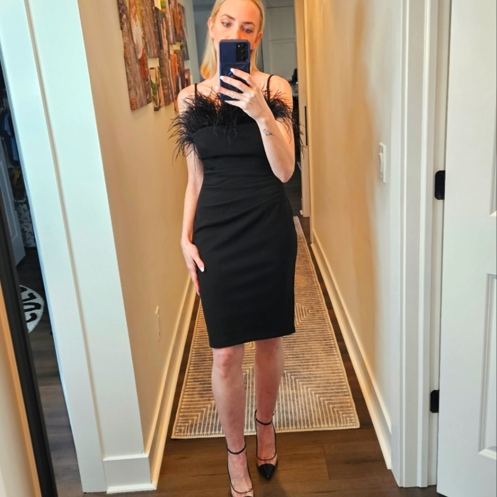 NWT AQUA Formal Black Feathered Dress - size 2